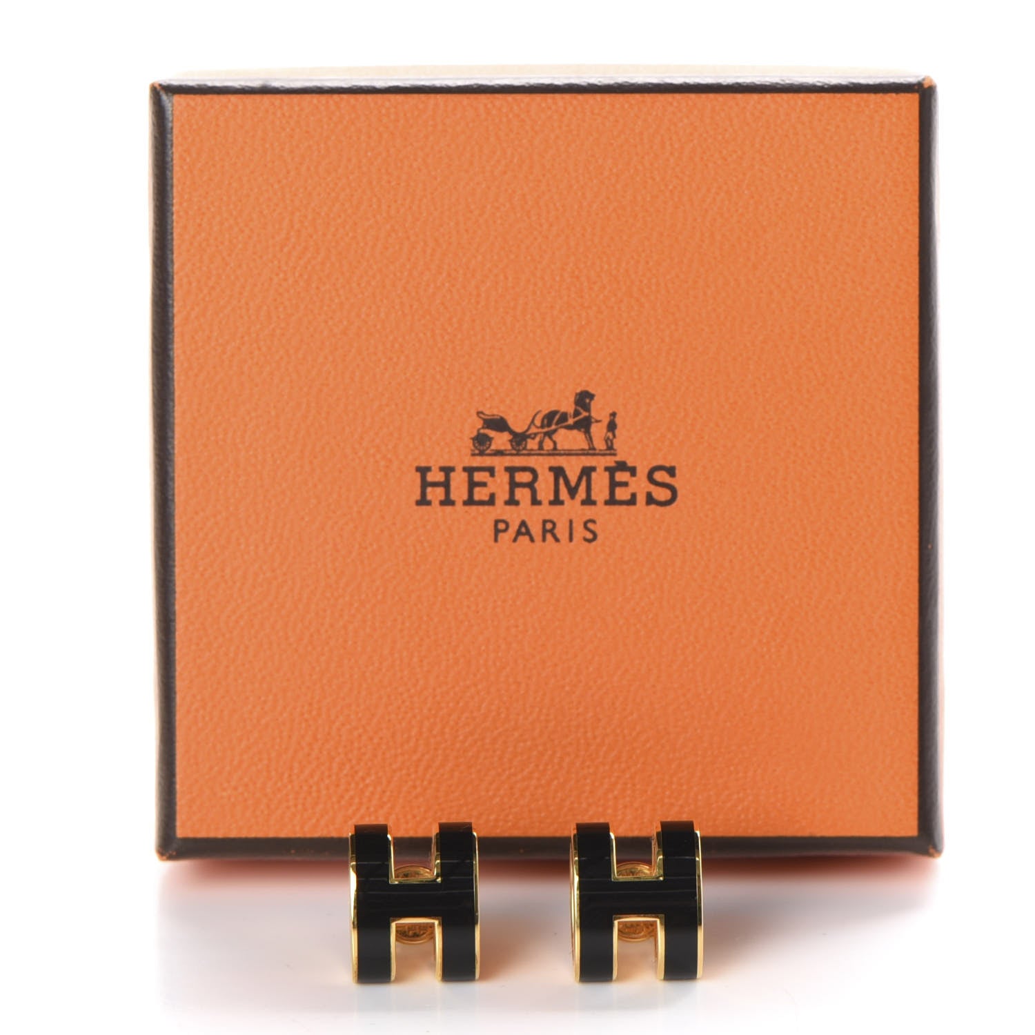 Hermes Gold Lacquered Pop H Earrings Black 5 of 5