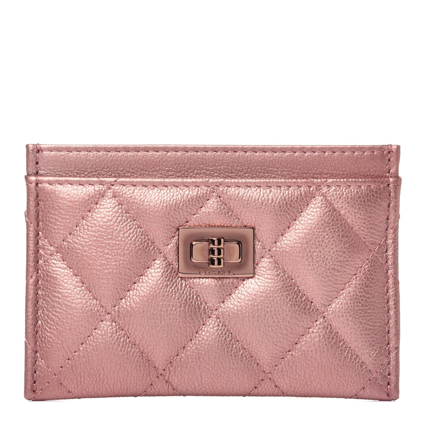 Metallic Caviar Quilted Reissue Card Holder Rose Gold