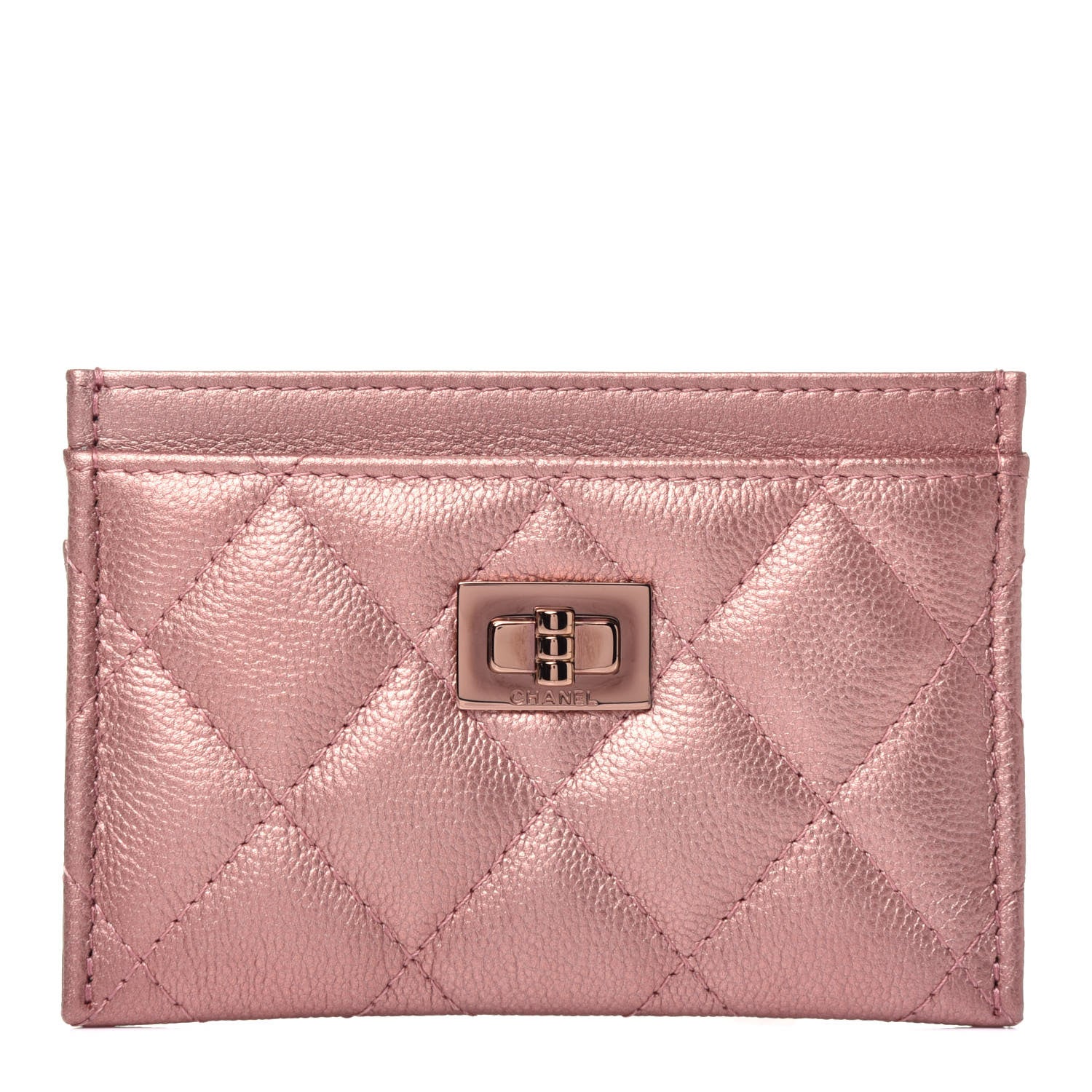 Chanel Metallic Caviar Quilted Reissue Card Holder Rose Gold 1 of 8