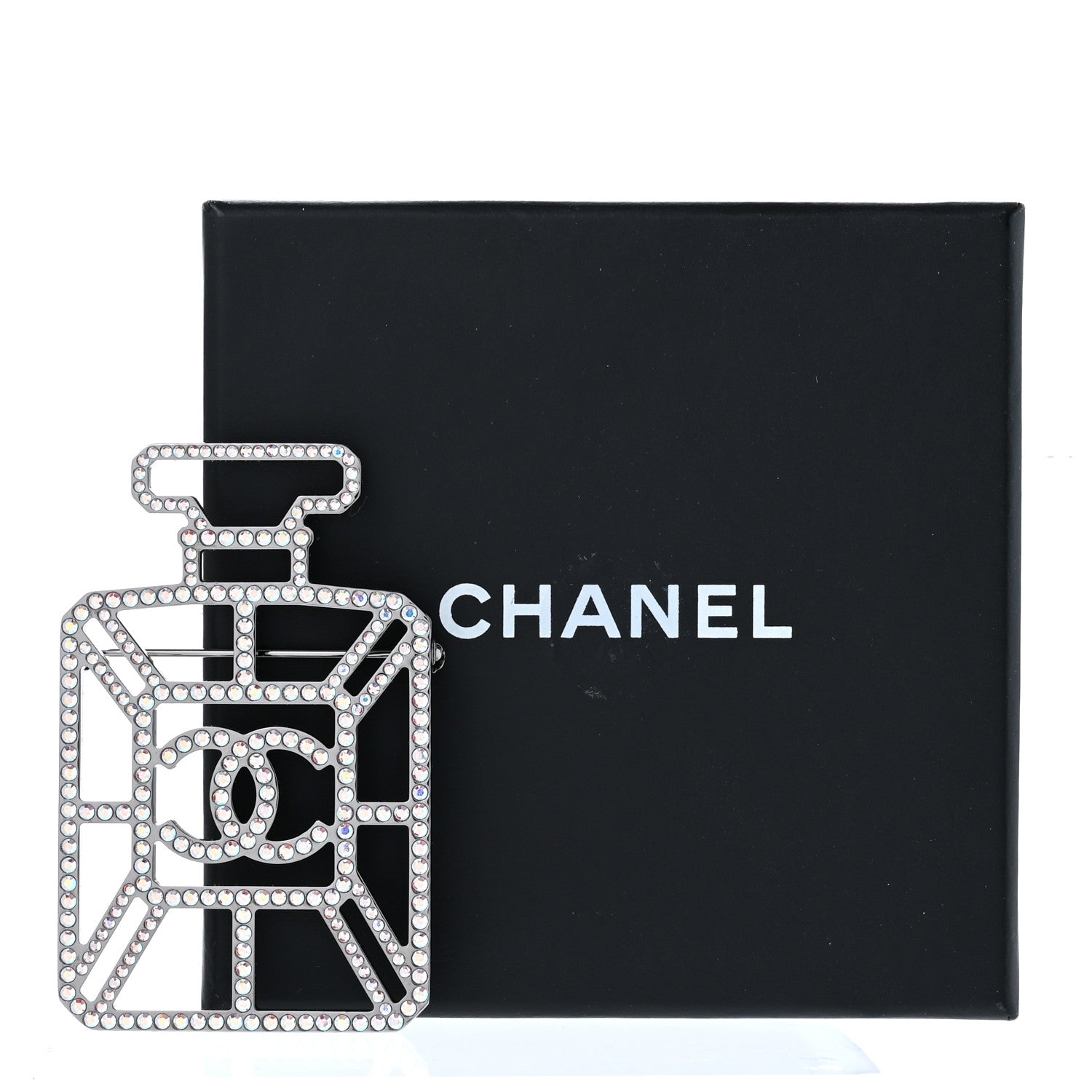 Chanel Ruthenium Crystal Perfume Bottle CC Brooch Iridescent Blue 5 of 5
