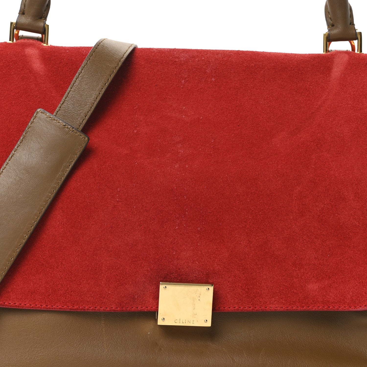 Celine Smooth Calfskin Suede Medium Tri-Color Trapeze Vermillion 7 of 9