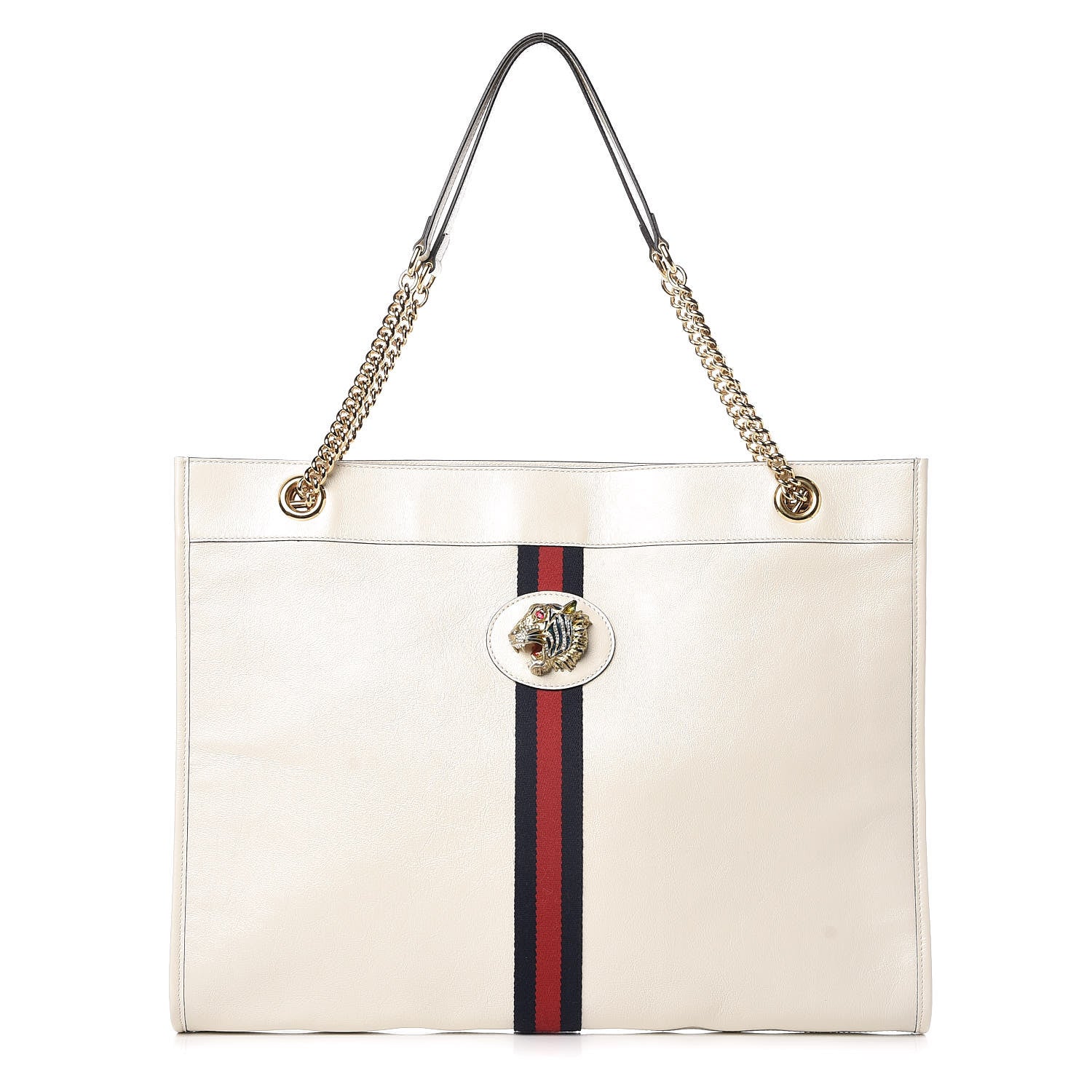 Gucci Suede Calfskin Large Rajah Chain Tote White 3 of 11