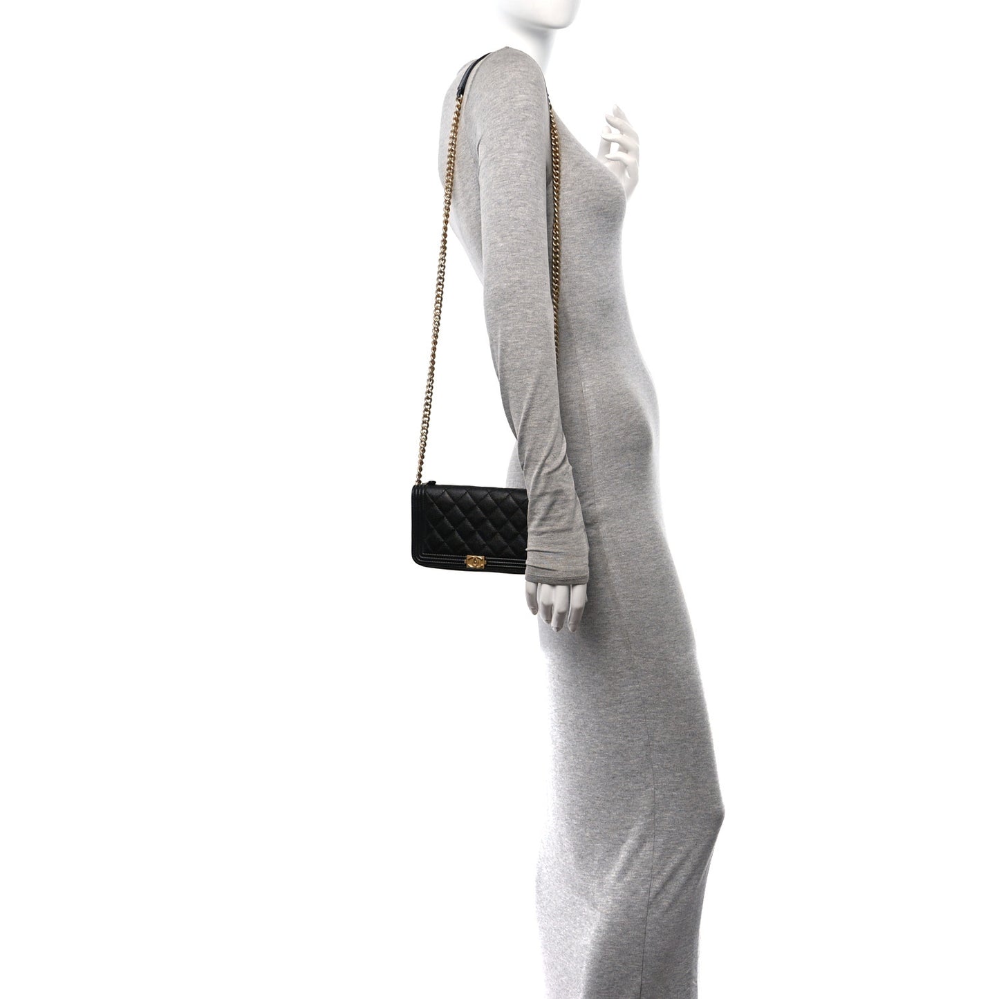 Caviar Quilted Boy Phone Holder Wallet On Chain Black