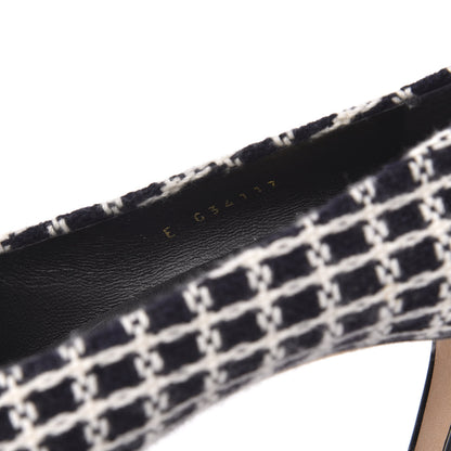 Chanel Tweed Grosgrain Cap Toe Logo Pumps 38.5 Black White Blue Pink 9 of 10