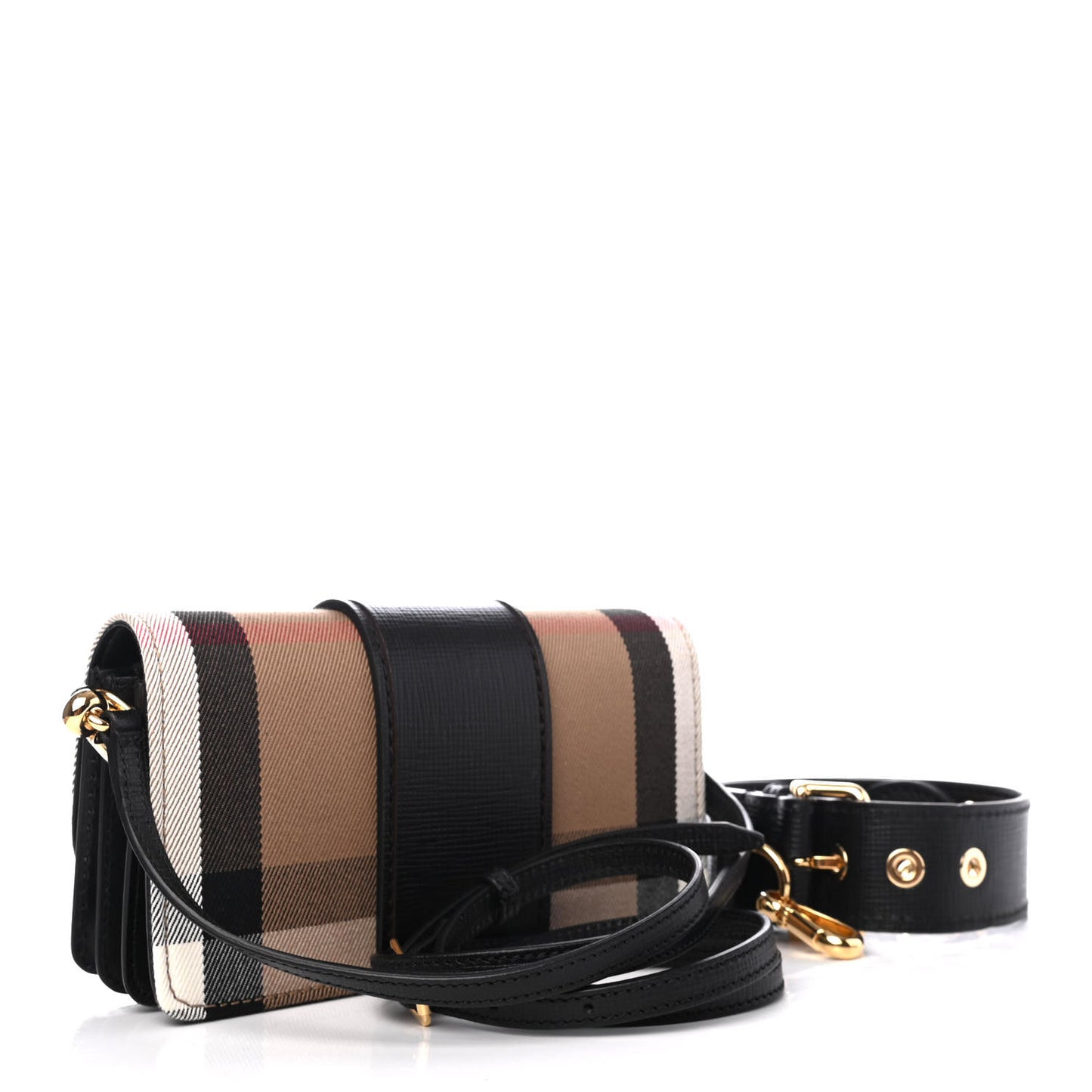 House Check Bridle Calfskin Small Buckle Bag Black