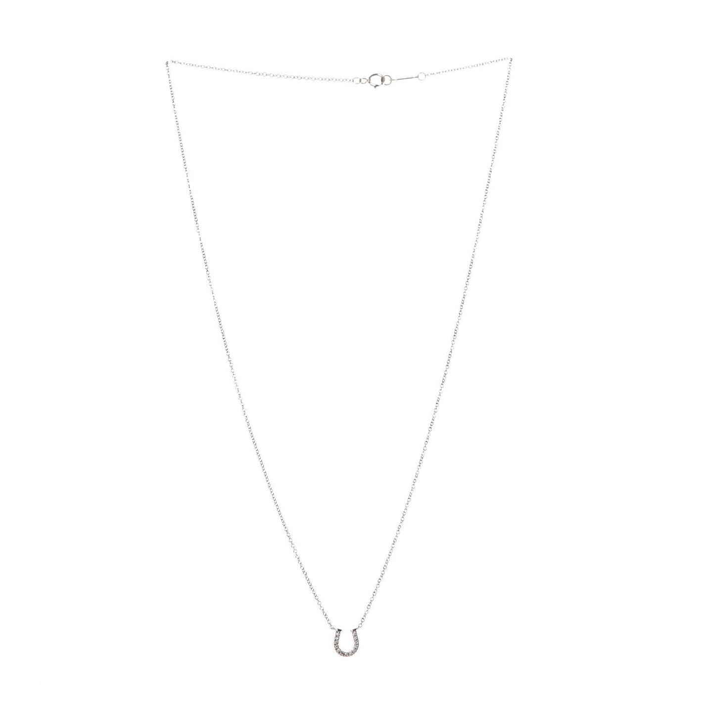 18K White Gold Diamond Mini Metro Horseshoe Pendant Necklace