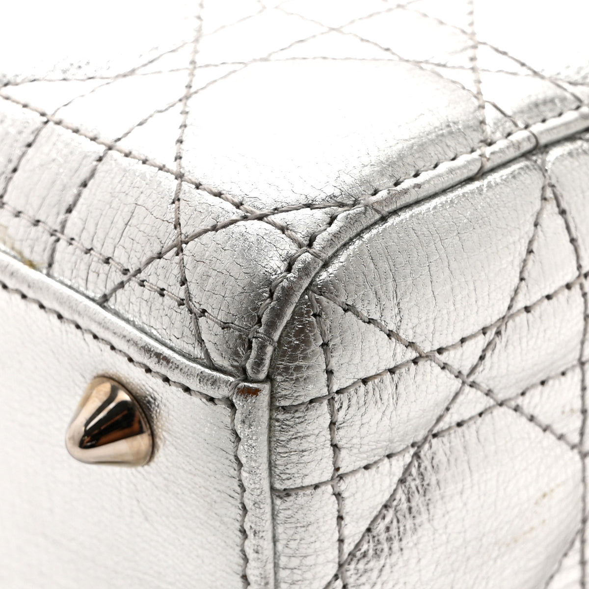 Metallic Grained Calfskin Cannage Small Lucky Badges My Lady Dior Silver