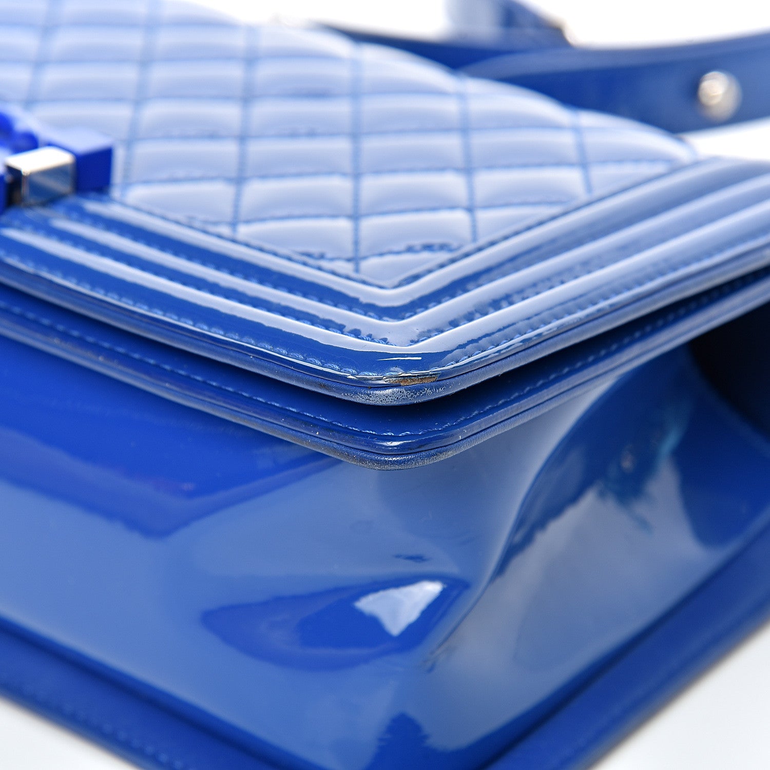 Chanel Patent Calfskin Quilted Medium Plexiglass Boy Flap Blue 9 of 14