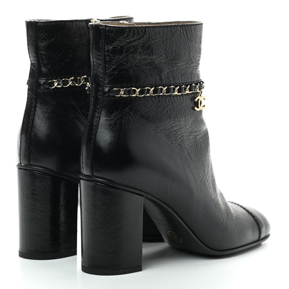 Chanel Crumpled Calfskin Cap Toe Chain Short Boots 37.5 Black 4 of 6