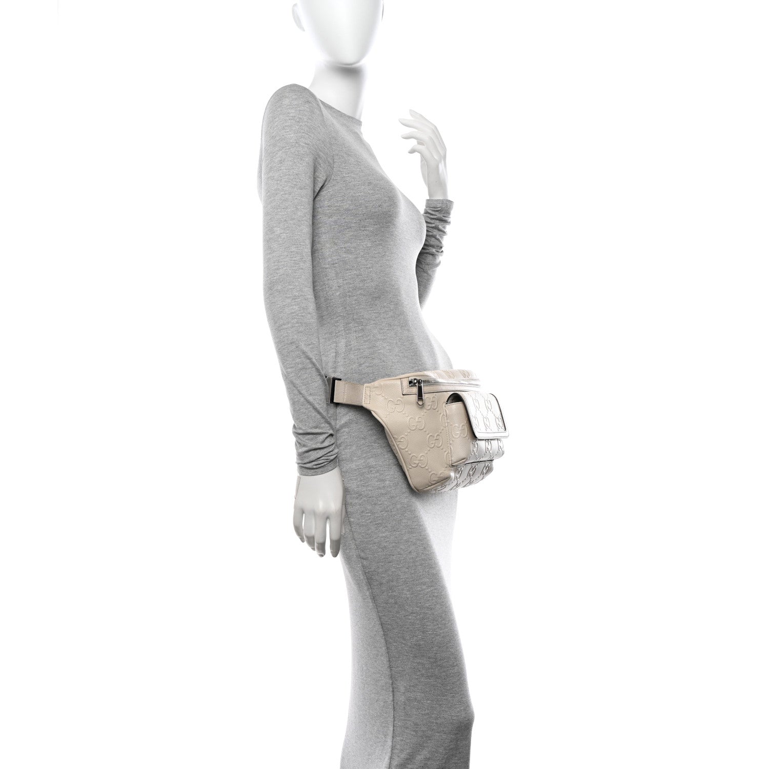 Gucci Calfskin GG Tennis Embossed Pocket Belt Bag Mystic White 2 of 19