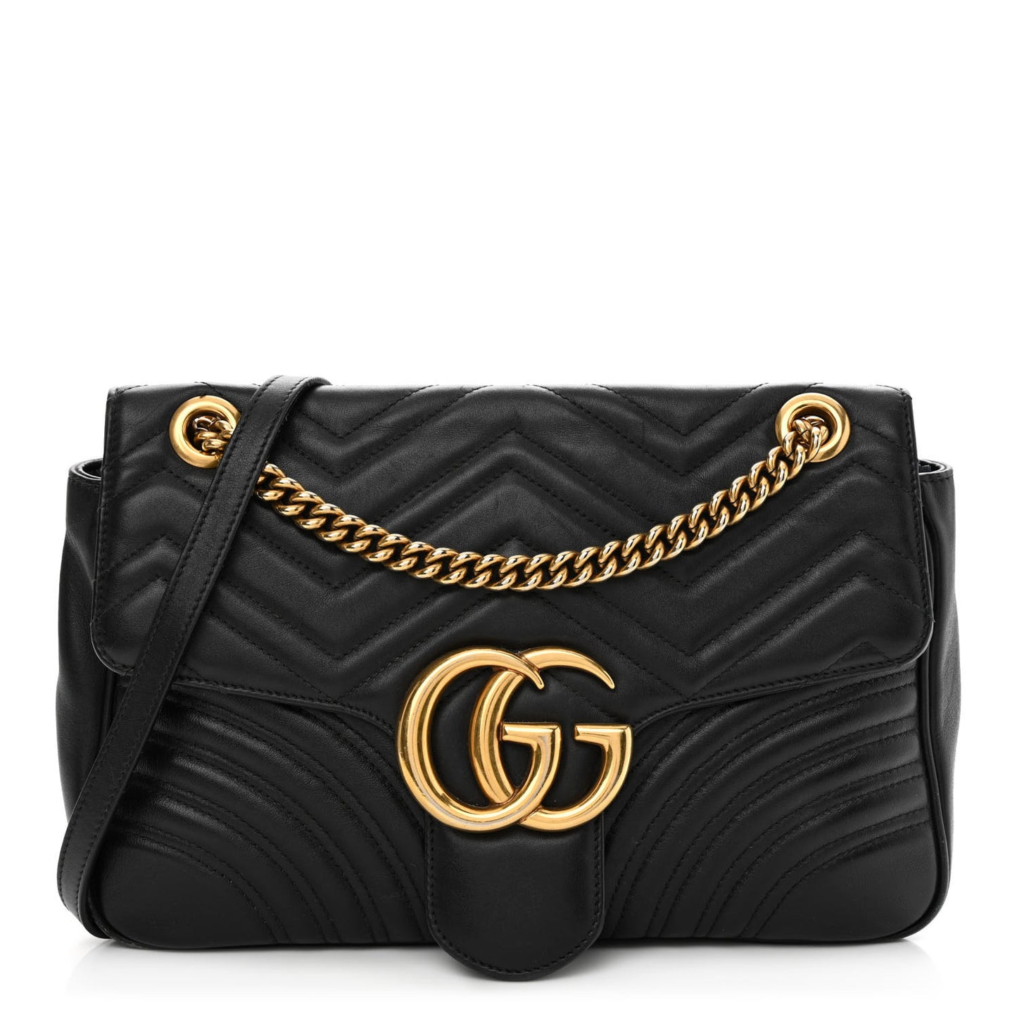 Calfskin Matelasse Medium GG Marmont Shoulder Bag Black
