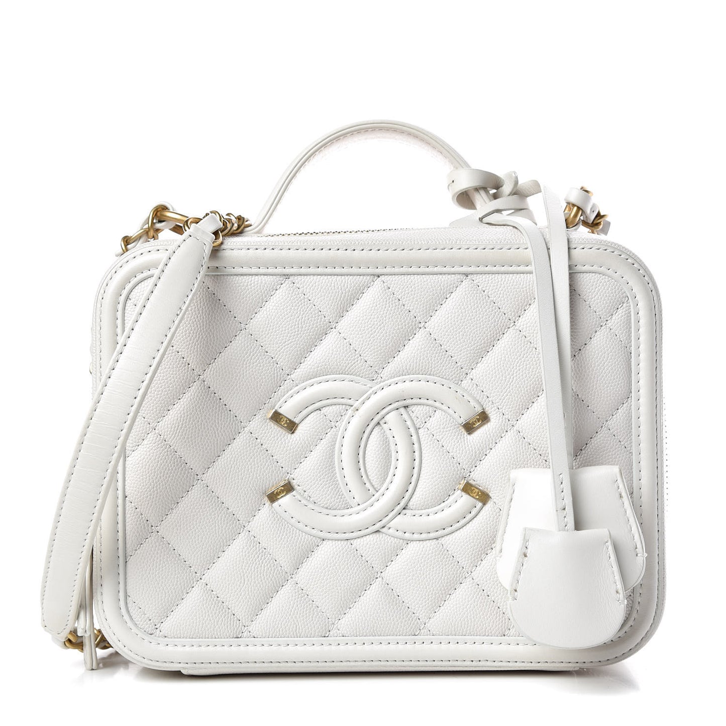 Caviar Quilted Medium CC Filigree Vanity Case White