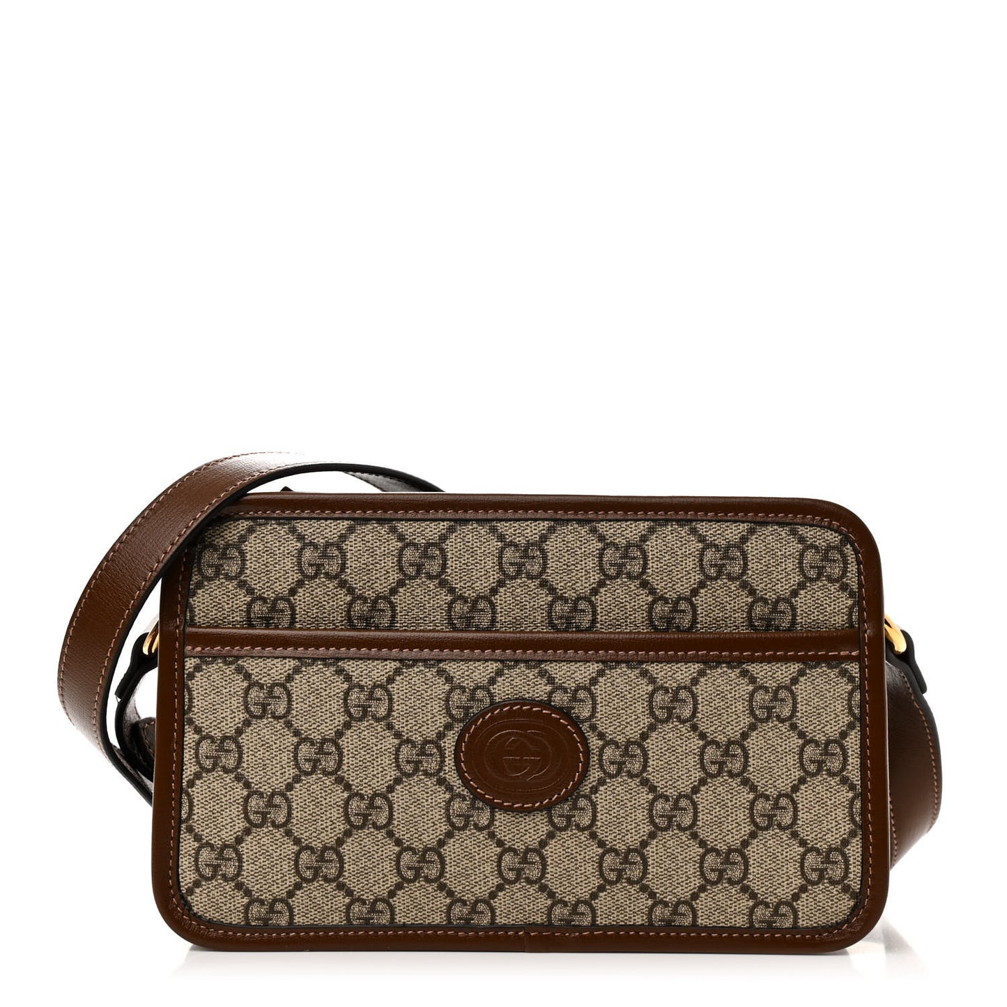 GG Supreme Monogram Azalea Calfskin Mini Retro Interlocking G Shoulder Bag Beige Ebony Brown Sugar