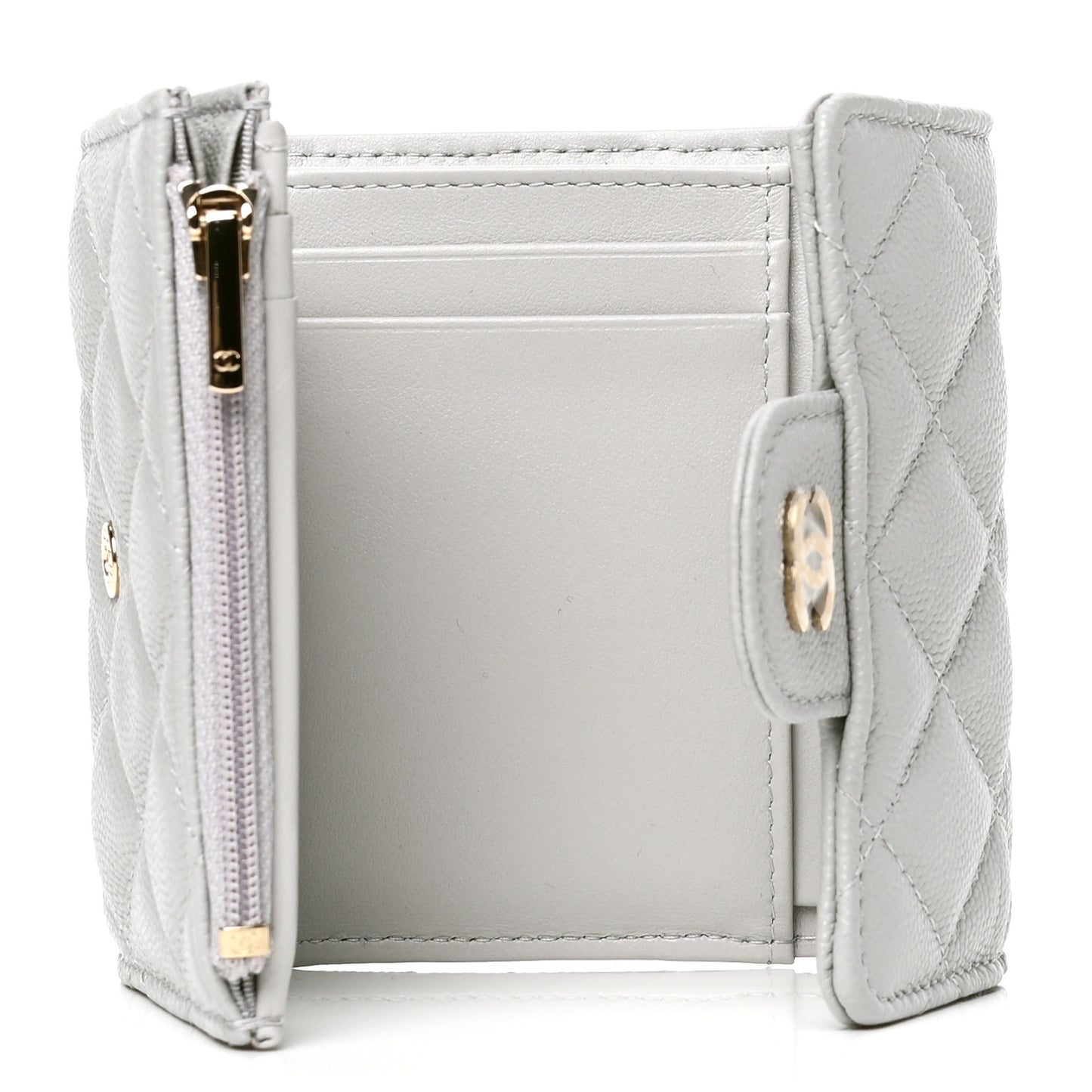 Caviar Quilted Compact Flap Wallet Grey