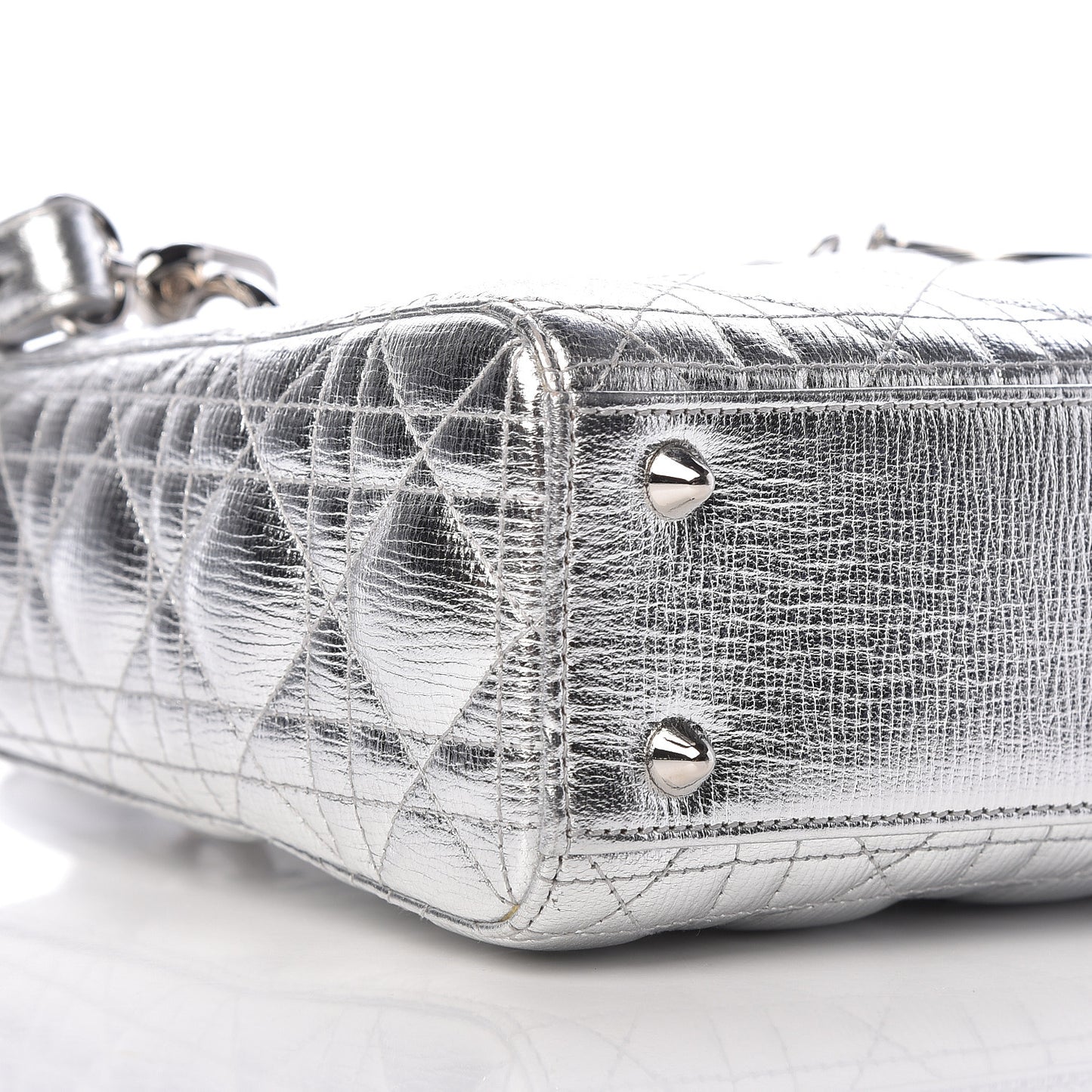 Metallic Grained Calfskin Cannage Small Lucky Badges My Lady Dior Silver