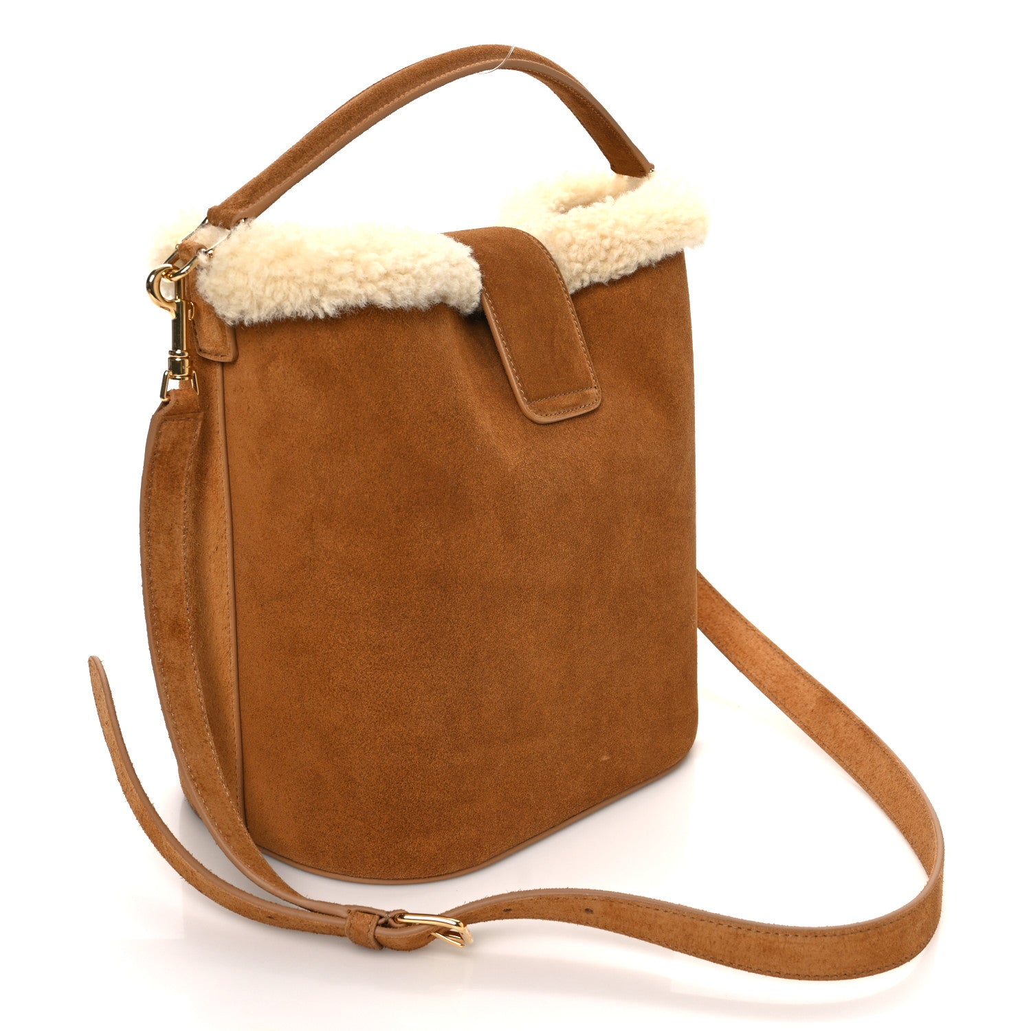 Celine Suede Shearling Triomphe Medium Louise Bag Tabaco Cream 4 of 13