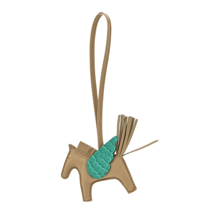 Hermes Milo Lambskin Matte Alligator Touch Grigri Rodeo Pegase Horse Bag Charm PM Beige Marfa Vert Jade 1 of 5