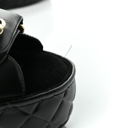 Chanel Shiny Calfskin Logo Platform Sandals 38 Black 9 of 10