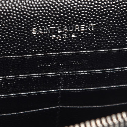 Saint Laurent Grain De Poudre Matelasse Chevron Monogram Envelope Chain Wallet Black 7 of 8