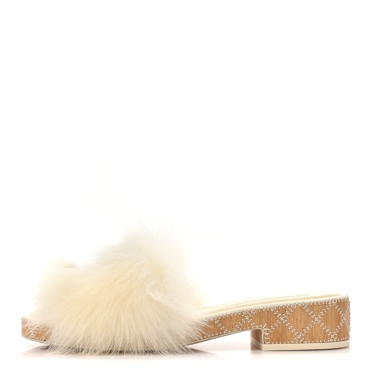 Shearling Lambskin CC Mules Sandal 37.5 White Black