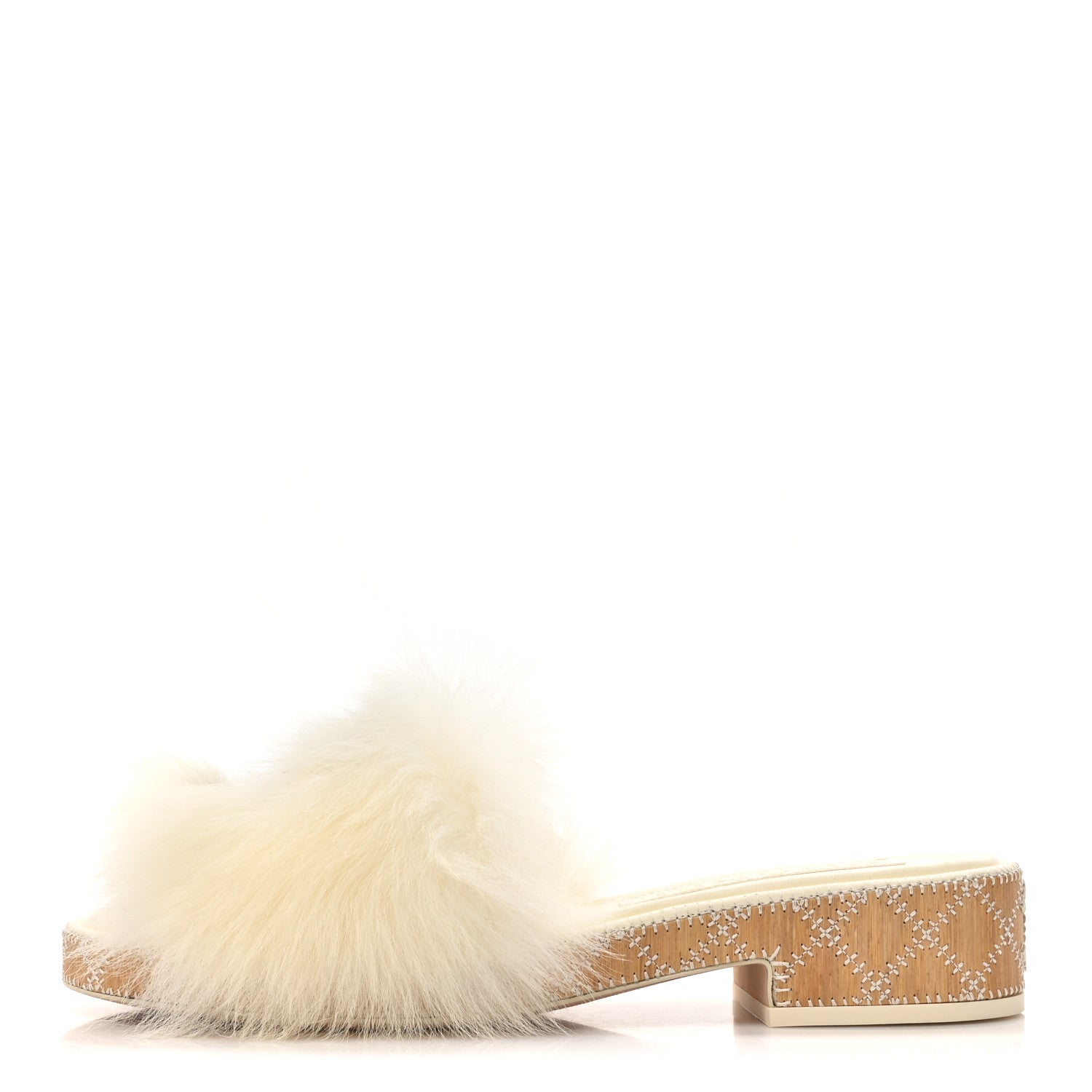 Chanel Shearling Lambskin CC Mules Sandal 37.5 White Black 1 of 10