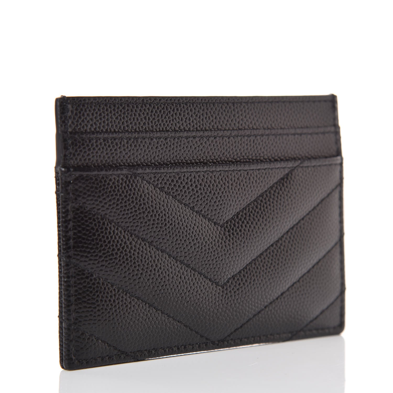 Saint Laurent Grain De Poudre Matelasse Chevron Monogram Credit Card Case Black 3 of 8