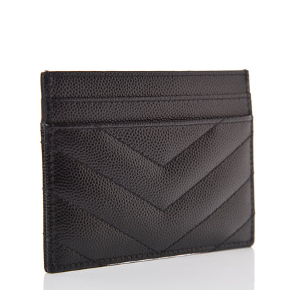 Saint Laurent Grain De Poudre Matelasse Chevron Monogram Credit Card Case Black 3 of 8