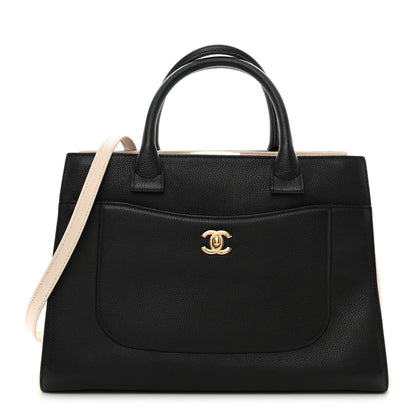 Chanel Grained Calfskin Small Bi-Color Neo Executive Shopper Tote Black Beige 1 of 13
