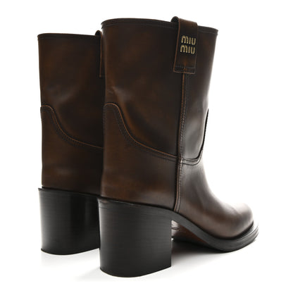 Miu Miu Vitello Fume Moto Booties 38.5 Bruciato 5 of 10