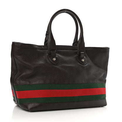 Gucci Calfskin Large Web Heritage Tote Dark Brown 3 of 10