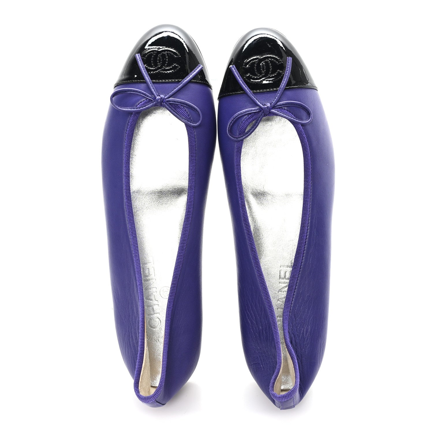 Chanel Lambskin Patent Cap Toe Ballerina Flats 41 Purple Black 2 of 10