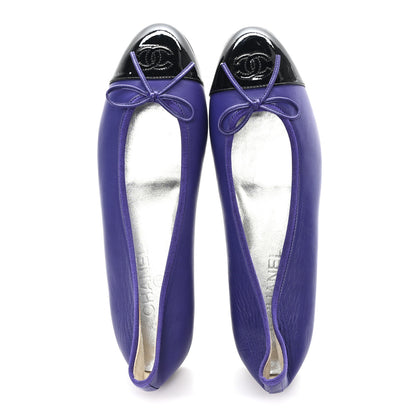 Chanel Lambskin Patent Cap Toe Ballerina Flats 41 Purple Black 2 of 10