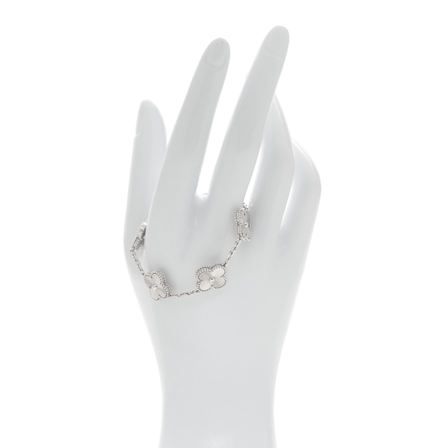 18K White Gold 5 Motifs Guilloche Vintage Alhambra Bracelet