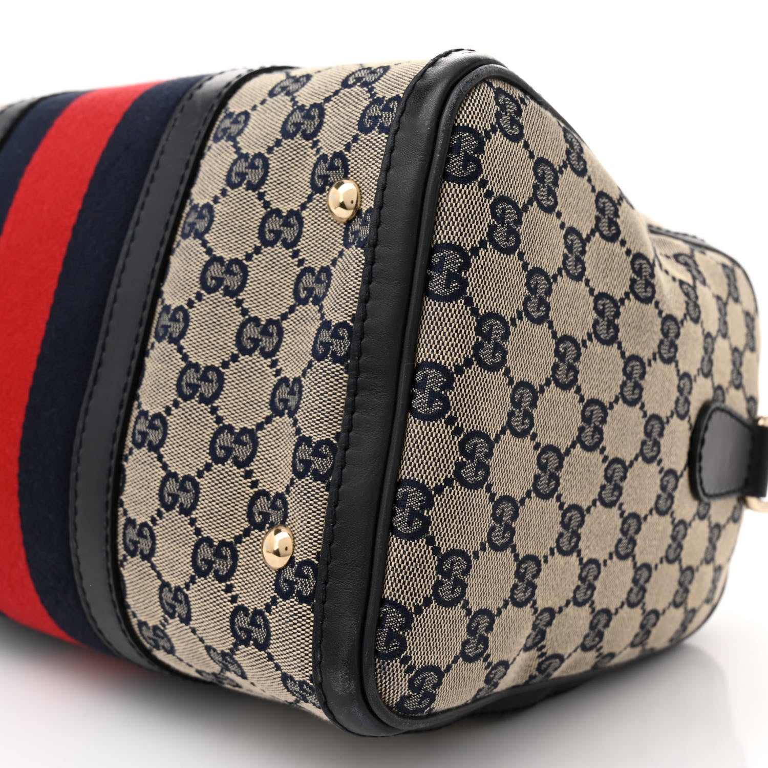 Gucci Monogram Selleria Calfskin Vintage Web Medium Boston Beige Blue 10 of 13