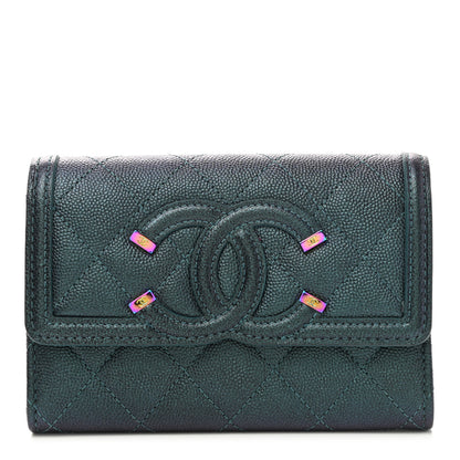 Chanel Iridescent Caviar Quilted Medium Filigree Flap Wallet Dark Turquoise 1 of 8