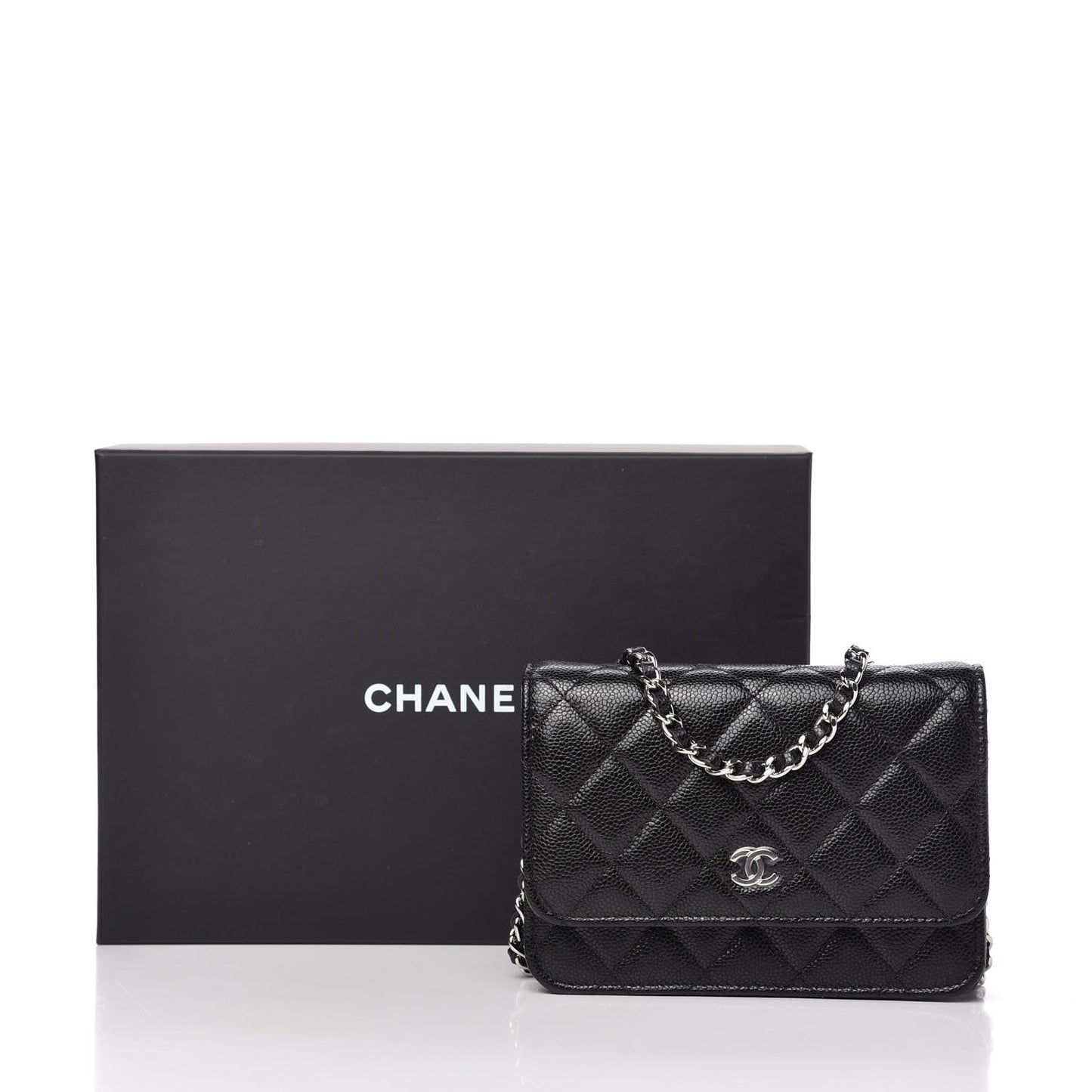Caviar Quilted Mini Wallet On Chain WOC Black