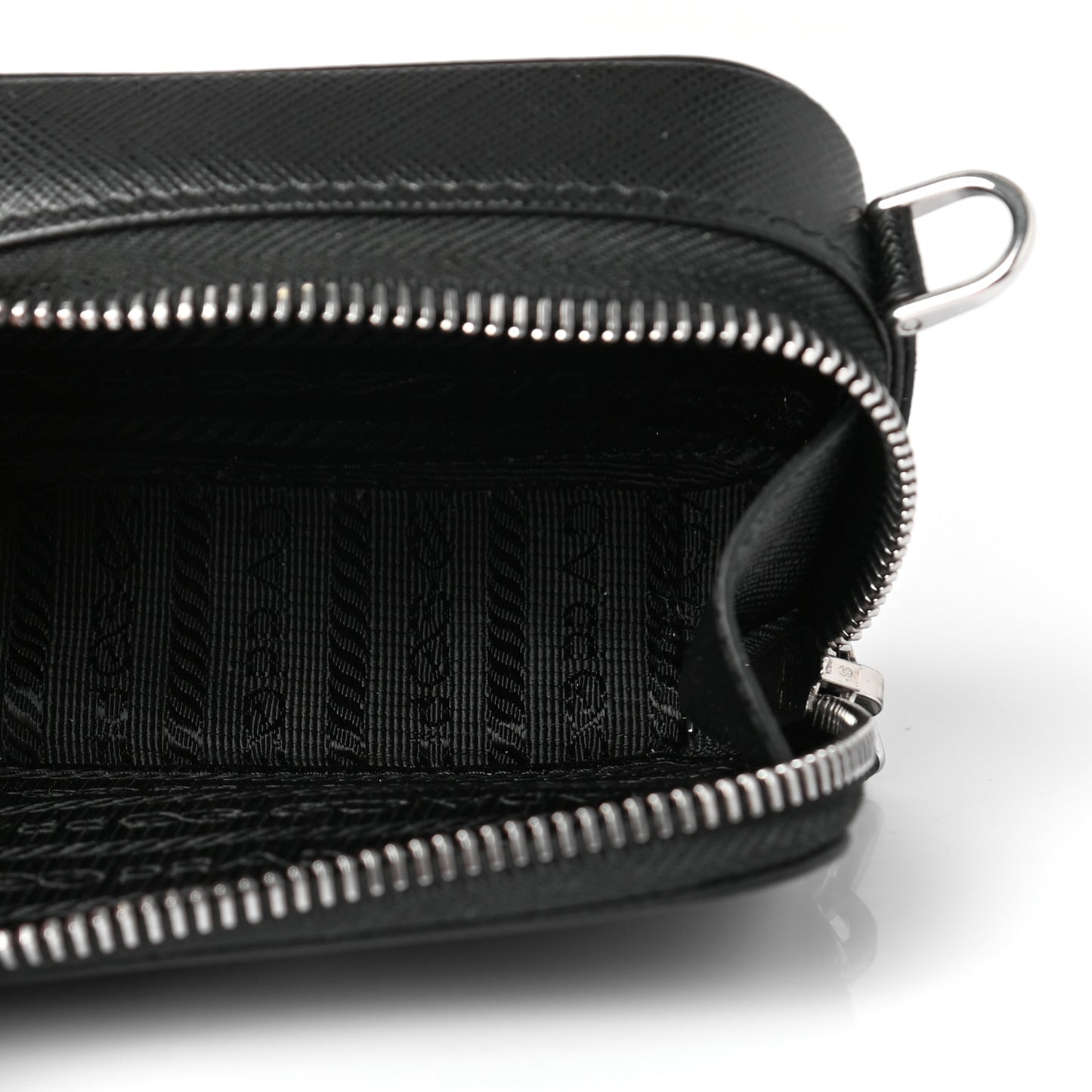 Saffiano Travel Metal Triangle Logo Mini Pouch Shoulder Bag Black