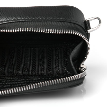 Prada Saffiano Travel Metal Triangle Logo Mini Pouch Shoulder Bag Black 5 of 6
