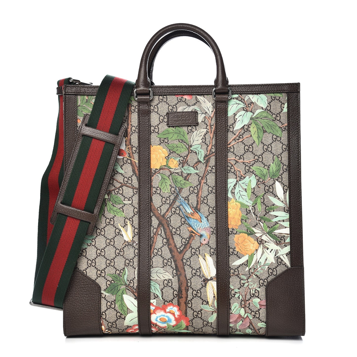GG Supreme Monogram Tian Web Vertical Tote Beige Multicolor New Acero