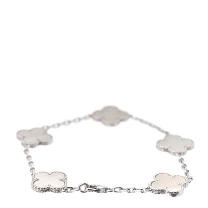 Van Cleef & Arpels 18K White Gold Mother of Pearl 5 Motifs Vintage Alhambra Bracelet 3 of 8