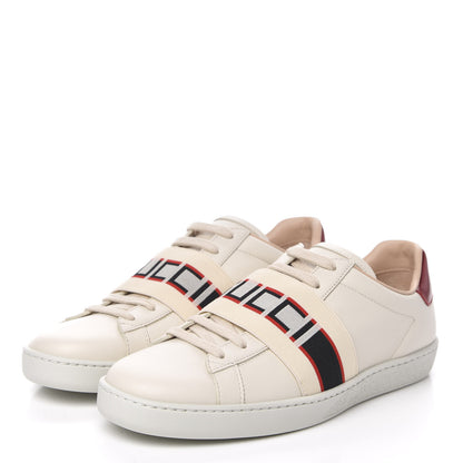 Gucci Calfskin Stripe Womens New Ace Sneakers 36.5 New Mystic White Ecru Red Flame 3 of 10