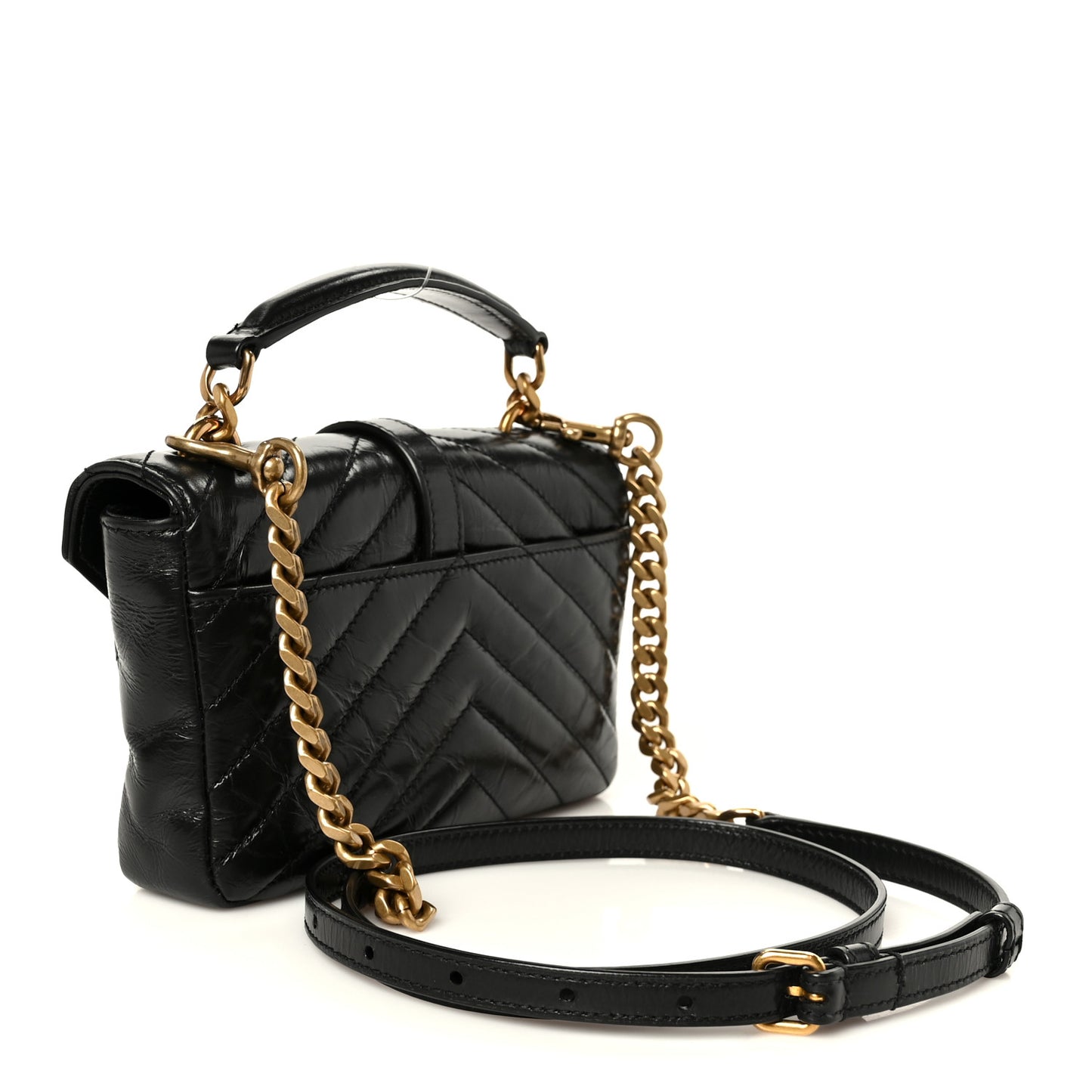 Shiny Calfskin Matelasse Chevron Monogram Mini College Bag Black