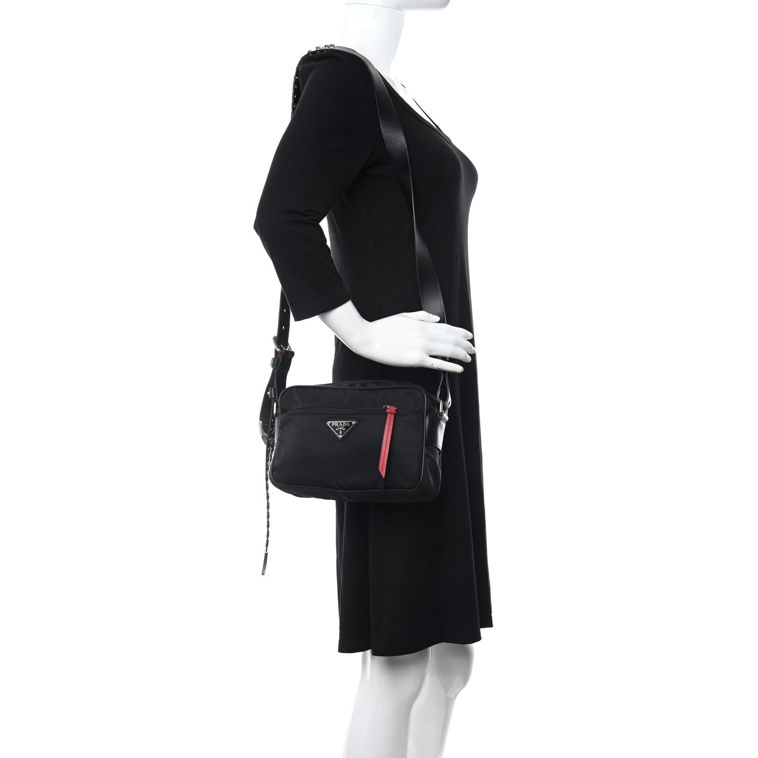 Prada Tessuto Nylon Studded New Vela Shoulder Bag Black Fuoco 2 of 9