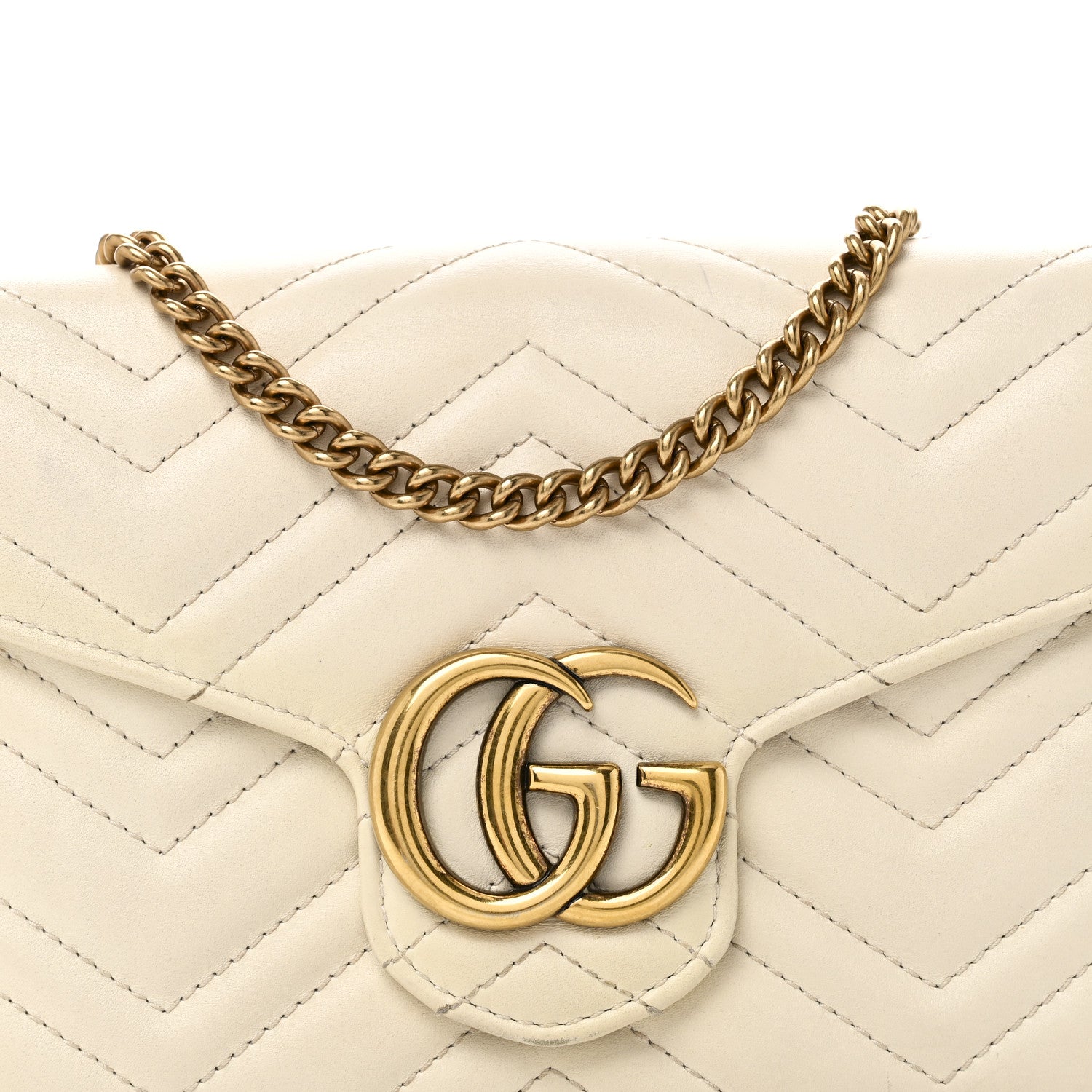 Gucci Calfskin Matelasse GG Marmont Chain Wallet Mystic White 8 of 11
