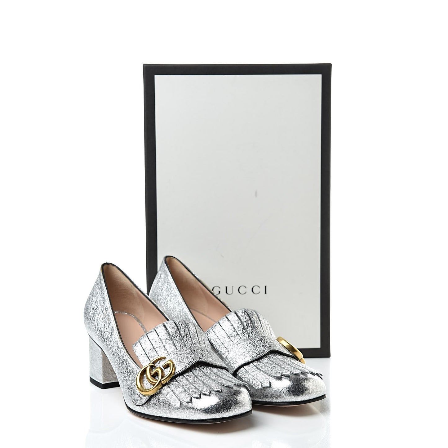 Galassia GG Marmont Fringe 50mm Loafer Pumps 38 Argento