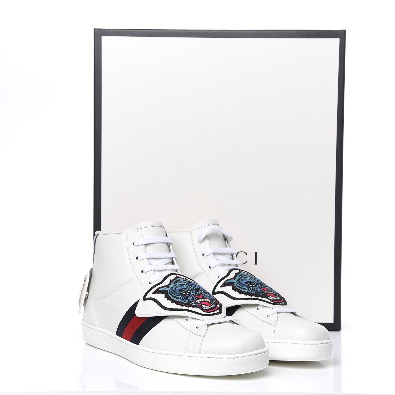 Gucci Calfskin Ayers Embroidered Web Mens Ace Removable Patches High Top Sneakers 13 White 12 of 12