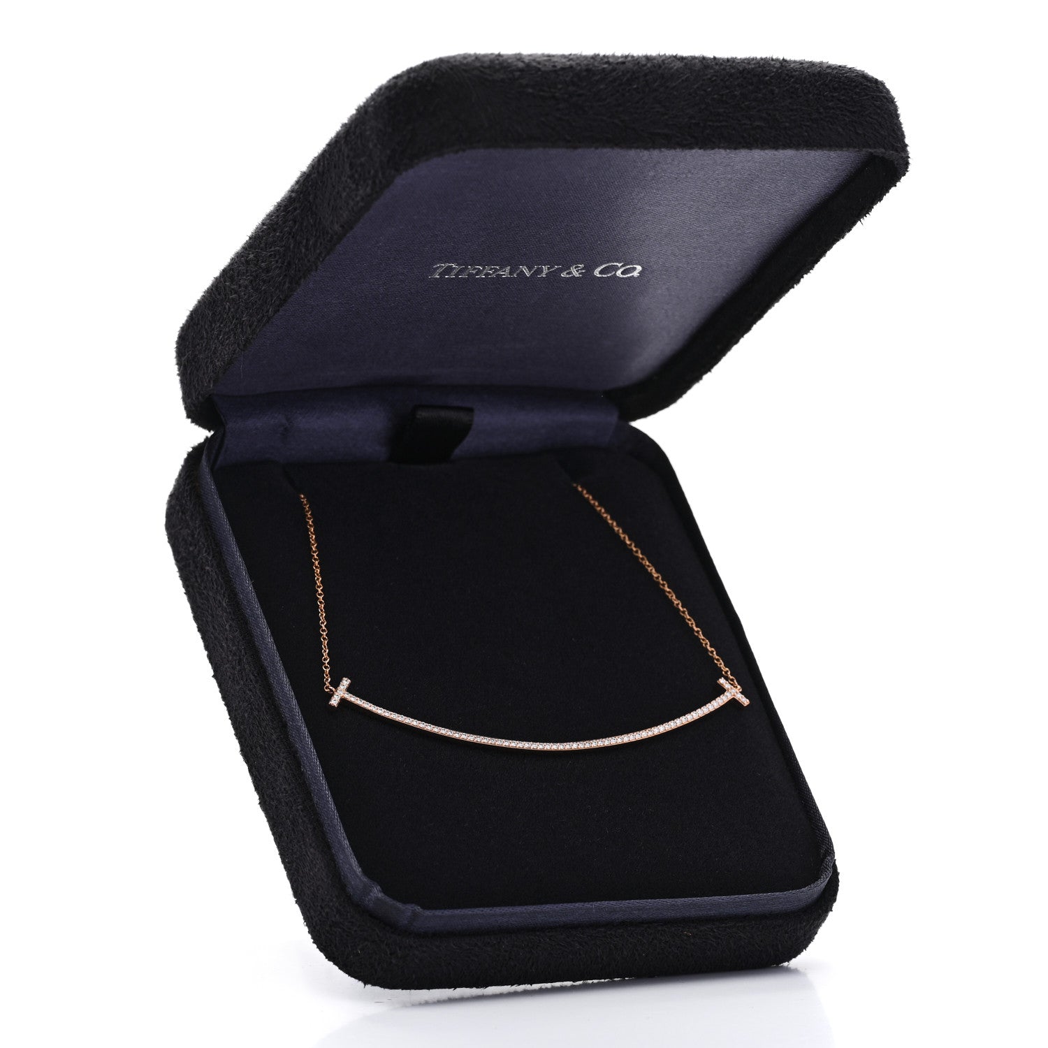Tiffany 18K Rose Gold Diamond Large T Smile Pendant Necklace 6 of 6