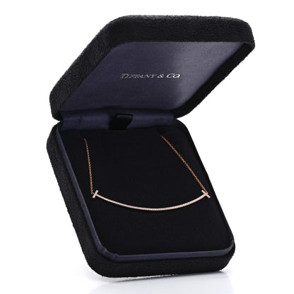 Tiffany 18K Rose Gold Diamond Large T Smile Pendant Necklace 6 of 6