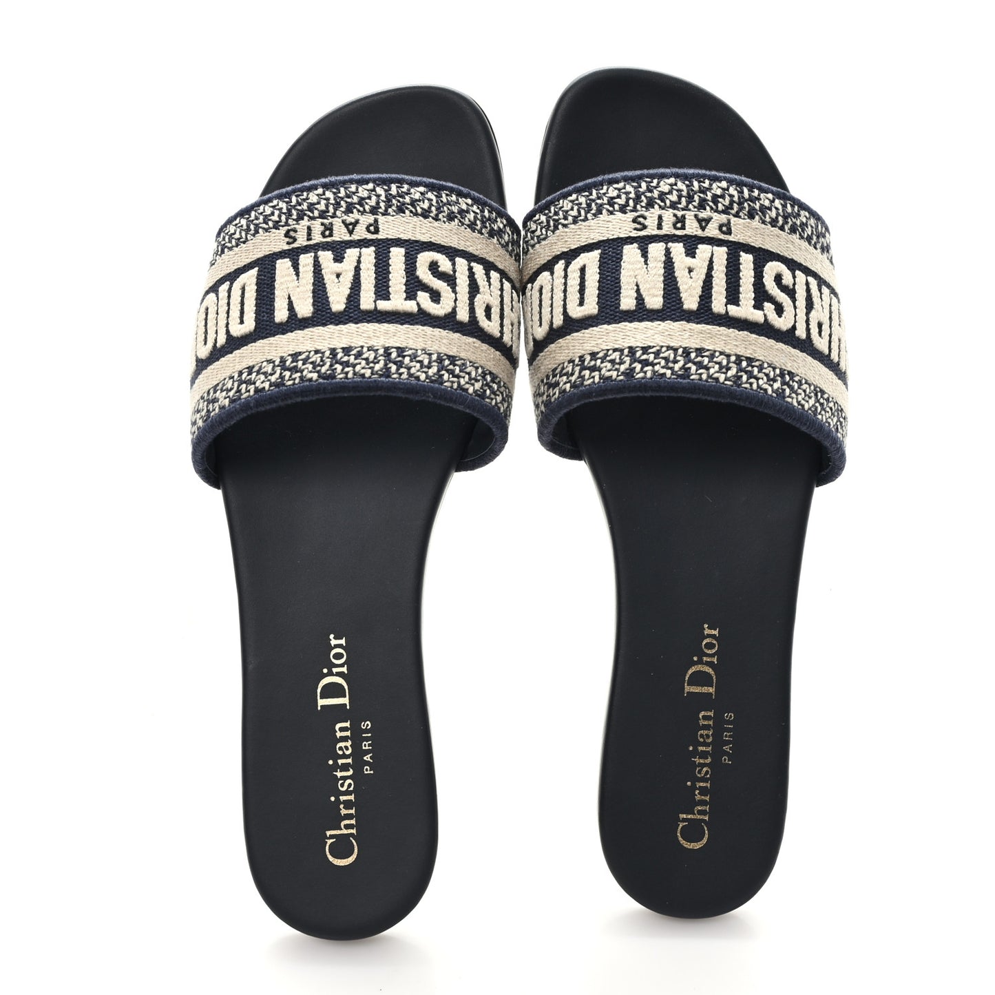 Canvas Embroidered Dway Mules Slide Sandals 36.5 Deep Blue