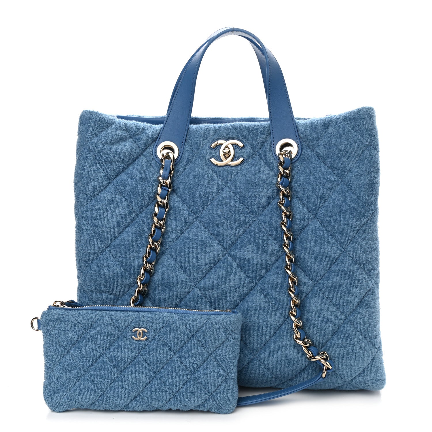 Chanel Terry Cotton Quilted Coco Beach Shopping Tote Blue 1 of 11